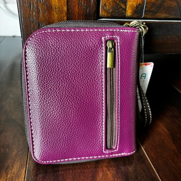 NEW Chala Boston Terrier Dog Zippered Bifold Wallet Faux Leather Purple - Picture 4 of 10